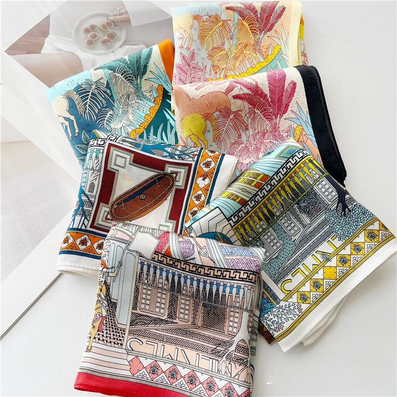 53*53cm Square Silk Scarf Women's Fashion Printed Small Neck Scarf Office Women's Hair Belt Folar Handkerchief Women's Handkerchief Scarf