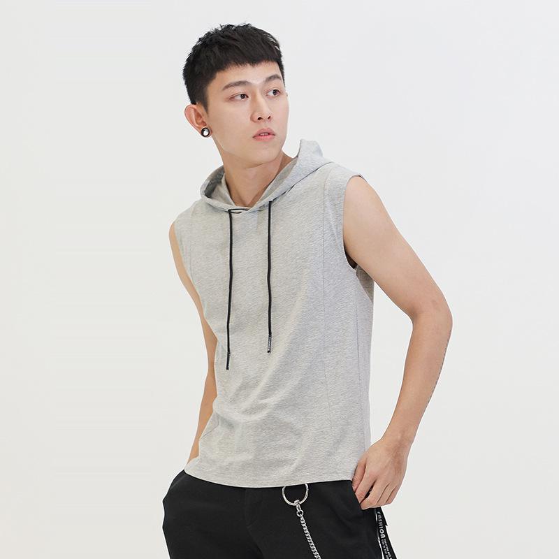 IELGY Жилет Мужская модная футболка без рукавов Хлопковая уличная однотонная спортивная жилетка для фитнеса с капюшоном Нижняя рубашка