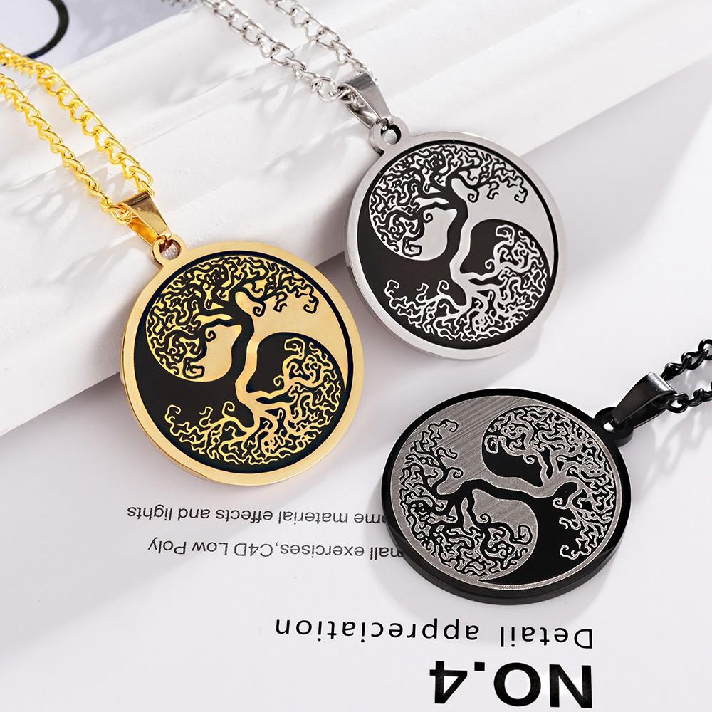 European and American Tree of Life Tai Chi Yin Yang Bagua Pendant Titanium Steel Long Necklace