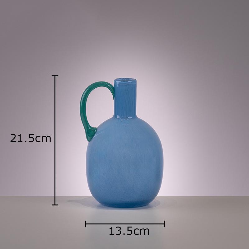 Single Handle Colorful Glass Vase Hydroponic Plant Pot Table Decoration Flower Arrangement Floral Vases Room Aesthetic Decor