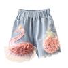 Джинсовые шорты для девочек, летние детские новые корейские милые кружевные шорты с лебедем для девочек, короткие джинсы с эластичной резинкой на талии, детская одежда