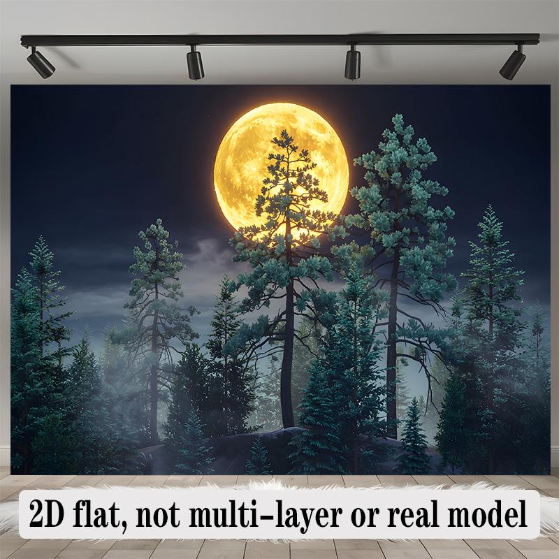 Party Backdrop Moon Flat Full Forest Night Photo Background Decor Party Decor