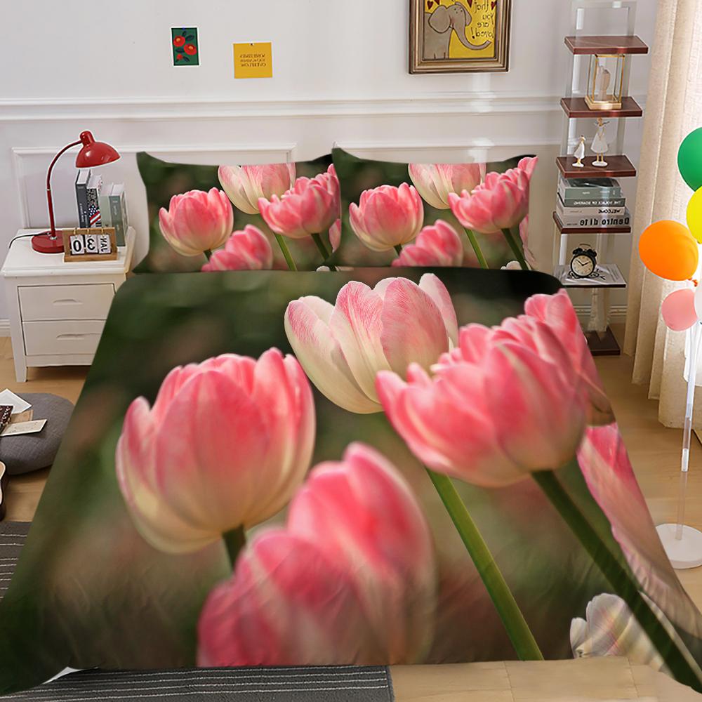 3D комплект постельного белья с цветами, тюльпан, пододеяльник, наволочка, двуспальная кровать, полноразмерное покрывало, моющаяся молния, удобное украшение для дома