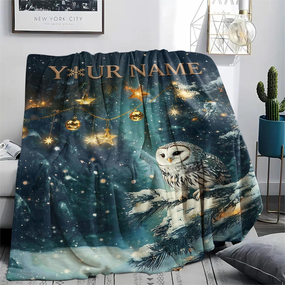 1PC Custom Name Autumn Owl Patterned Flannel Blanket Suitable For All Seasons for Home Decor Warmth and Comfort Gifts Holiday Present_lx