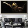 Современный черный золотой орел, холст, картина, постеры с животными и принты, настенная картина для Cuadros, гостиная, домашний декор, без рамки, без рамки
