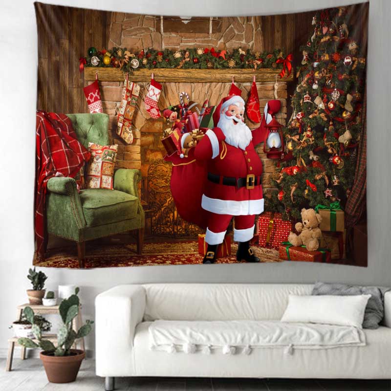 Christmas Tapestry Wall Hanging Santa Claus Christmas Tree Snow Scene Home Holiday Decoration Tapestry Fireplace Christmas Gifts