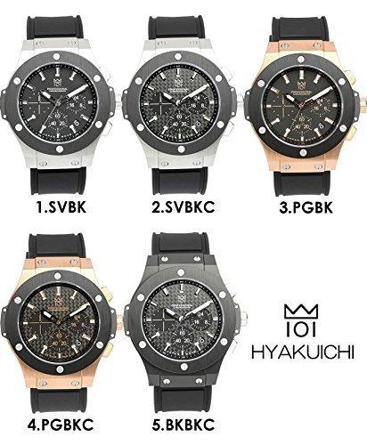 Часы 100 м водонепроницаемый хронограф дата дисплей резиновый ремешок черный x серебристый карбон [HYAKUICHI 101] мужские