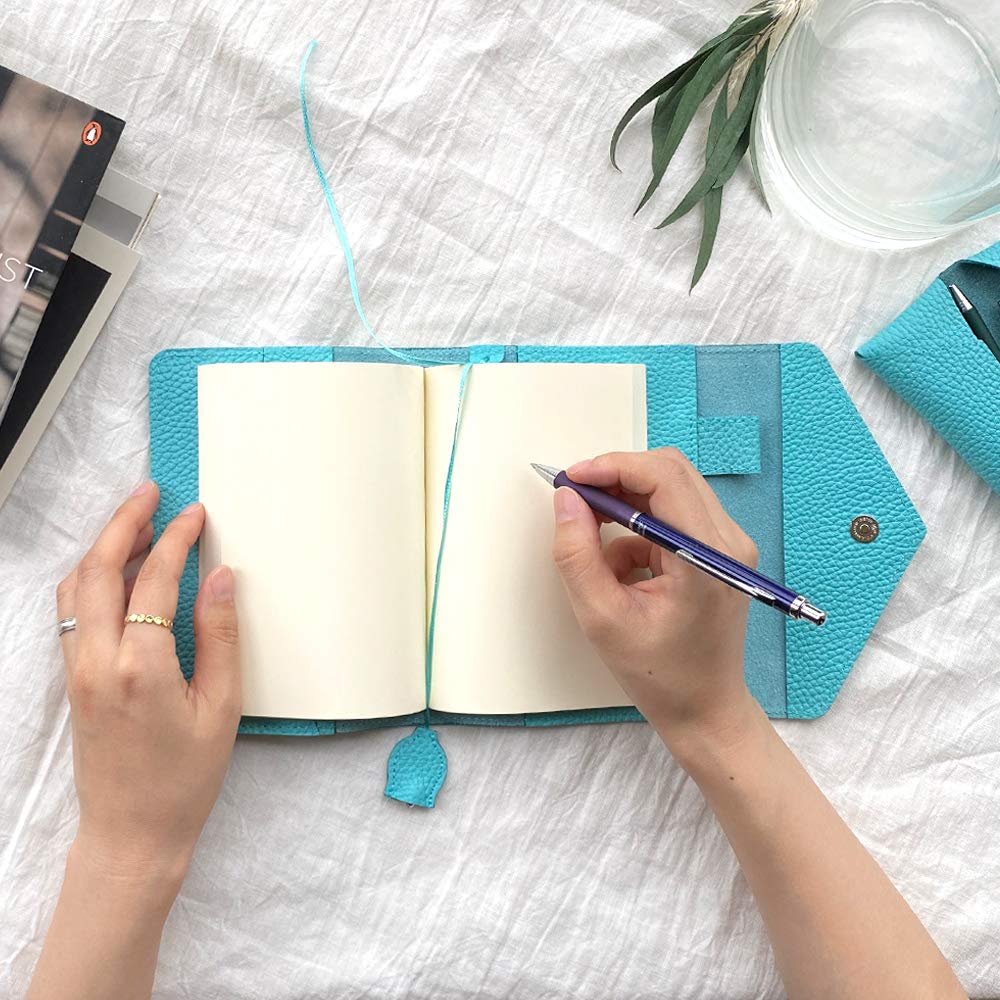 [blue Bloom] A6 Planner Cover with Bookmark, Stylish and Cute Blue Leather, Genuine Shrink-Embossed Leather, Made In Japan, Bb006 (Blue Beetle)