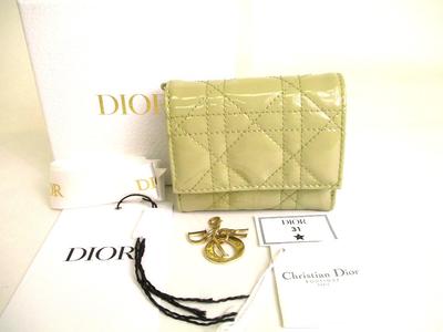 Оригинальный Christian Cannage Хаки Кожаный Женский Кошелек Lady Dior Тройного Складывания #9701 Открытая коробка