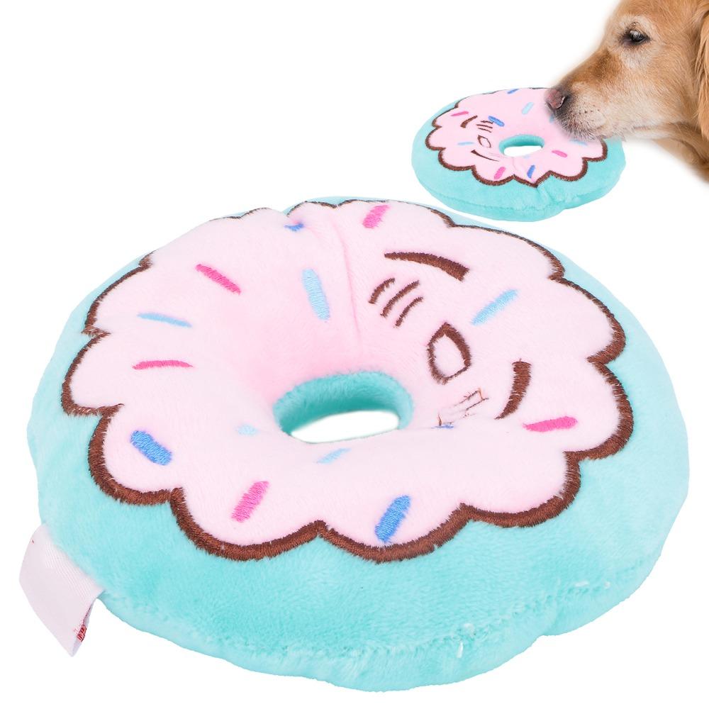 Plush Filled Donut Dog Toy Squeaker Inside Plush Pet Toy Food Shaped Dog Toy Daily Chewing