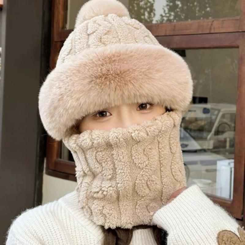 Hat for Women In Winter Riding Mask Full Face Pullover Hat Windproof Scarf Plus Velvet Ear Protection Bag Head Cover Warm All In One Hat
