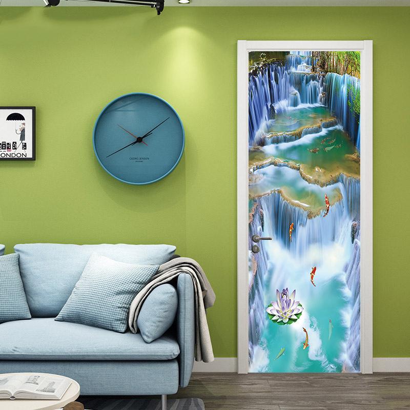 Китайская пейзажная живопись DIY наклейки на дверь и стену, домашний декор, гостиная, крыльцо, художественная роспись, самоклеящаяся съемный настенный плакат из ПВХ