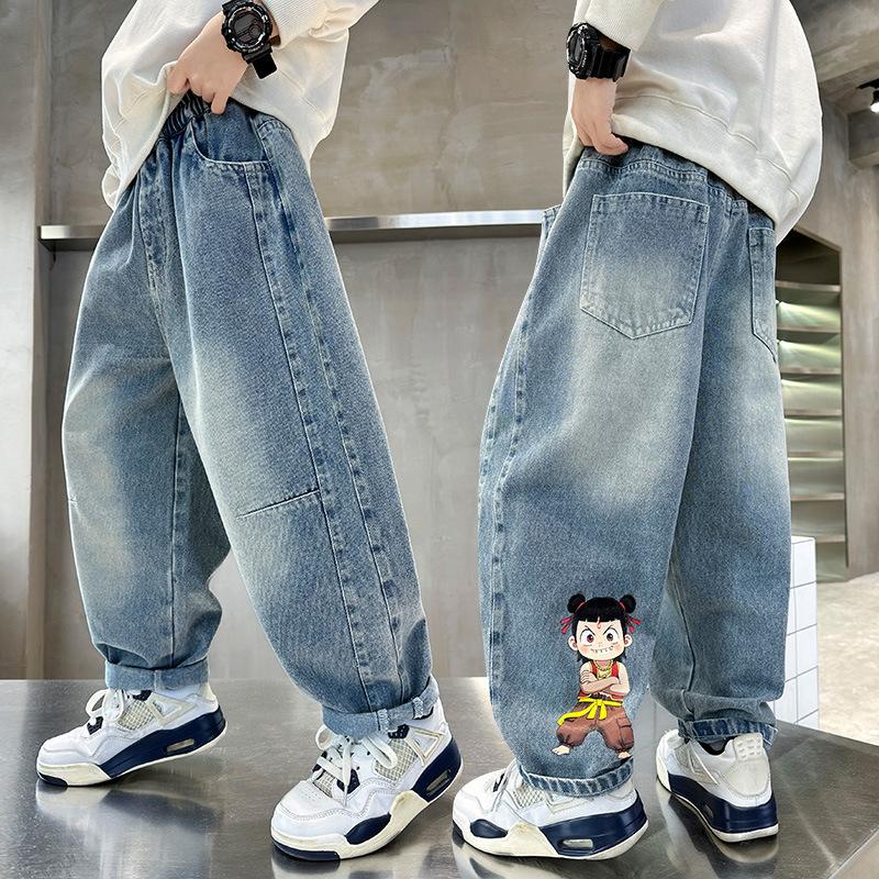 Джинсы для мальчиков Детские Модные Осенние Брюки Свободные Повседневные Брюки