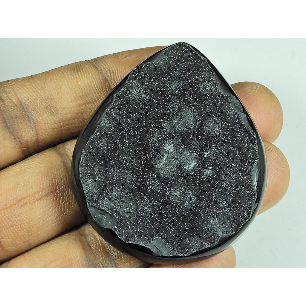 43X53X08MM Dyed Black Onyx Druzy Agate Pear Cabochon Loose Gemstone 139Cts. SK-4675