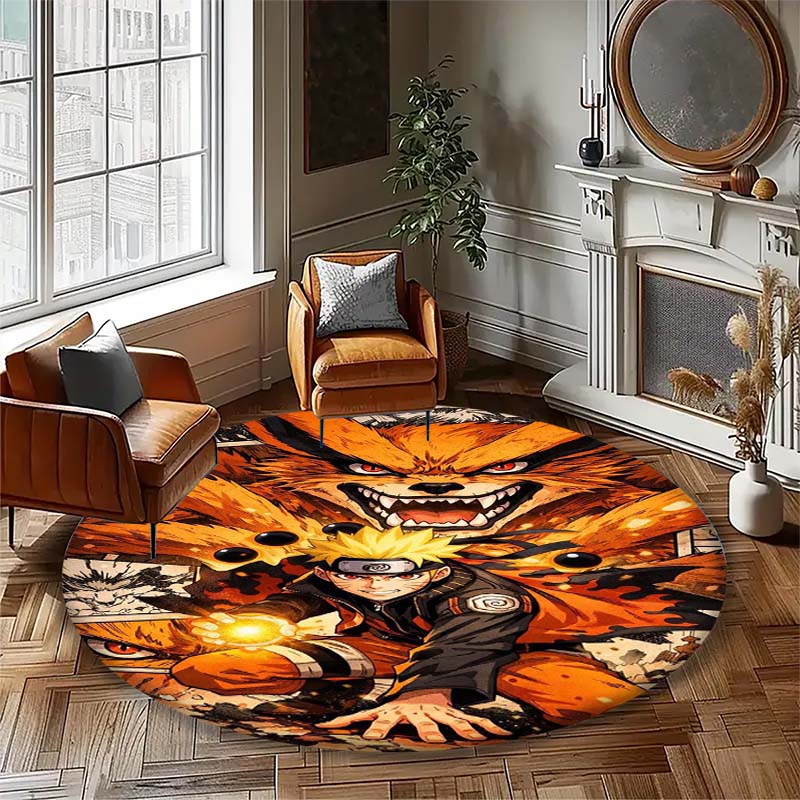 Cartoon Naruto Round Area Rug Soft Plush Carpet Non-Slip Mat for Bedside Sofa Gaming Room Home Decoration