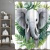 Занавеска для душа Elephant Green Leaf, Декоративная занавеска для душа для ванной комнаты, Водонепроницаемая занавеска для душа с крючками