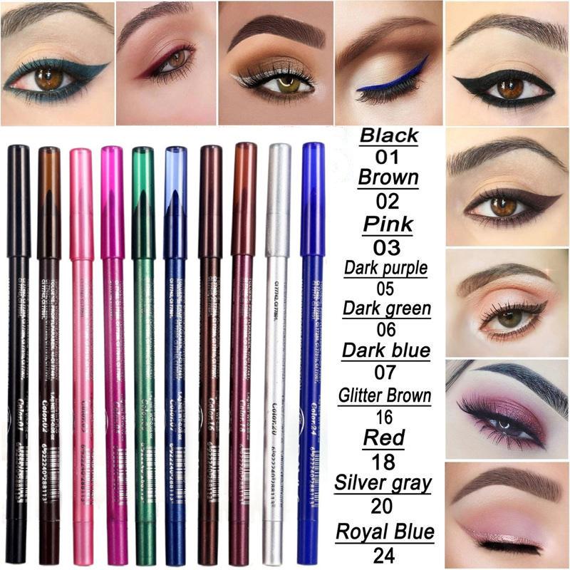 10 Pcs Long Lasting Waterproof Colourful Eyeliner Pencil Pearl Light Eye Shadow Eyeliner Crayon
