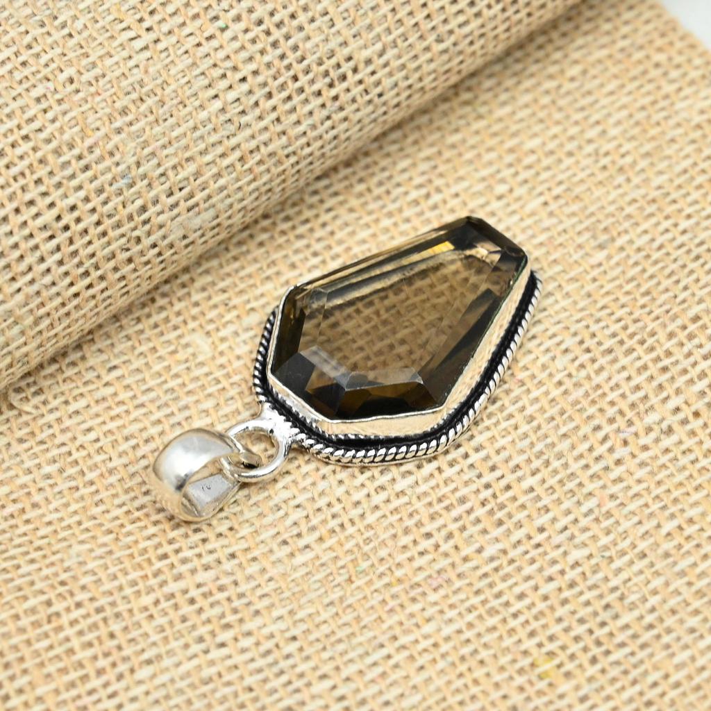 Дымчатый топаз, драгоценный камень ручной работы, твердое серебро 925 пробы, подарок на день рождения, ювелирный кулон