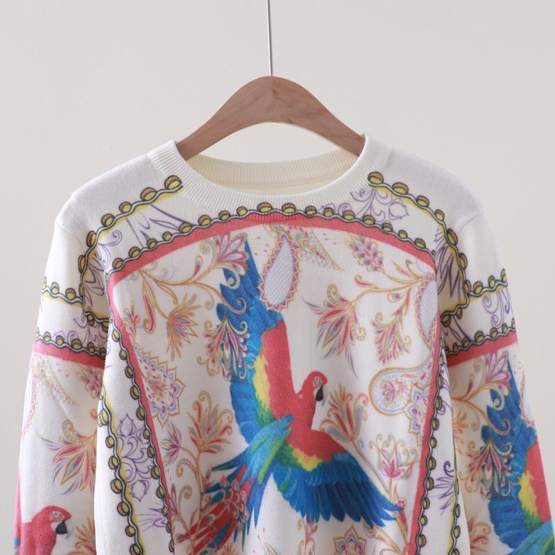 Модный женский свитер Y2K, уличная одежда, разноцветный пуловер с принтом птицы, женские вязаные топы с круглым вырезом и нижней частью Mujer C-069