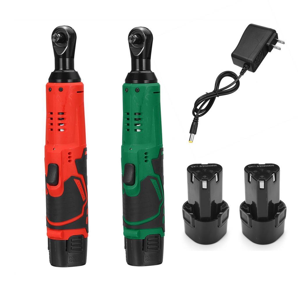 Rechargeable Electric Wrench 12V 3/8" Cordless Ratchet Scaffolding 65N.m Right Angle Wrench Tools with 2Pcs Battery Charger Kit