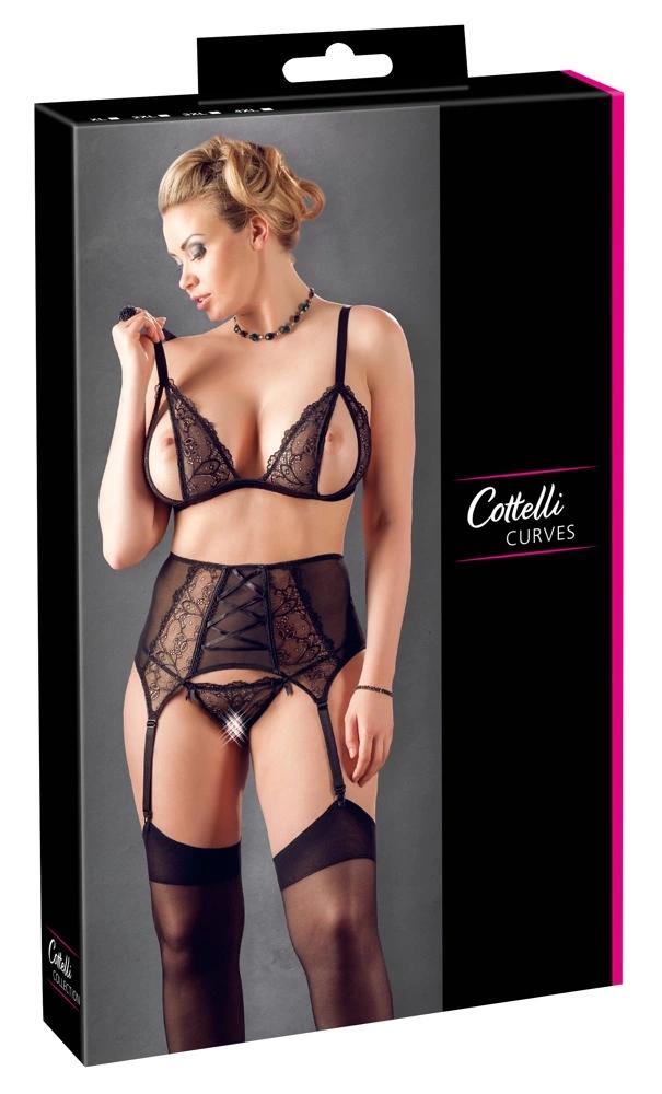 Cottelli CURVES - Sexy 3-Piece Lace Set Black 4XL