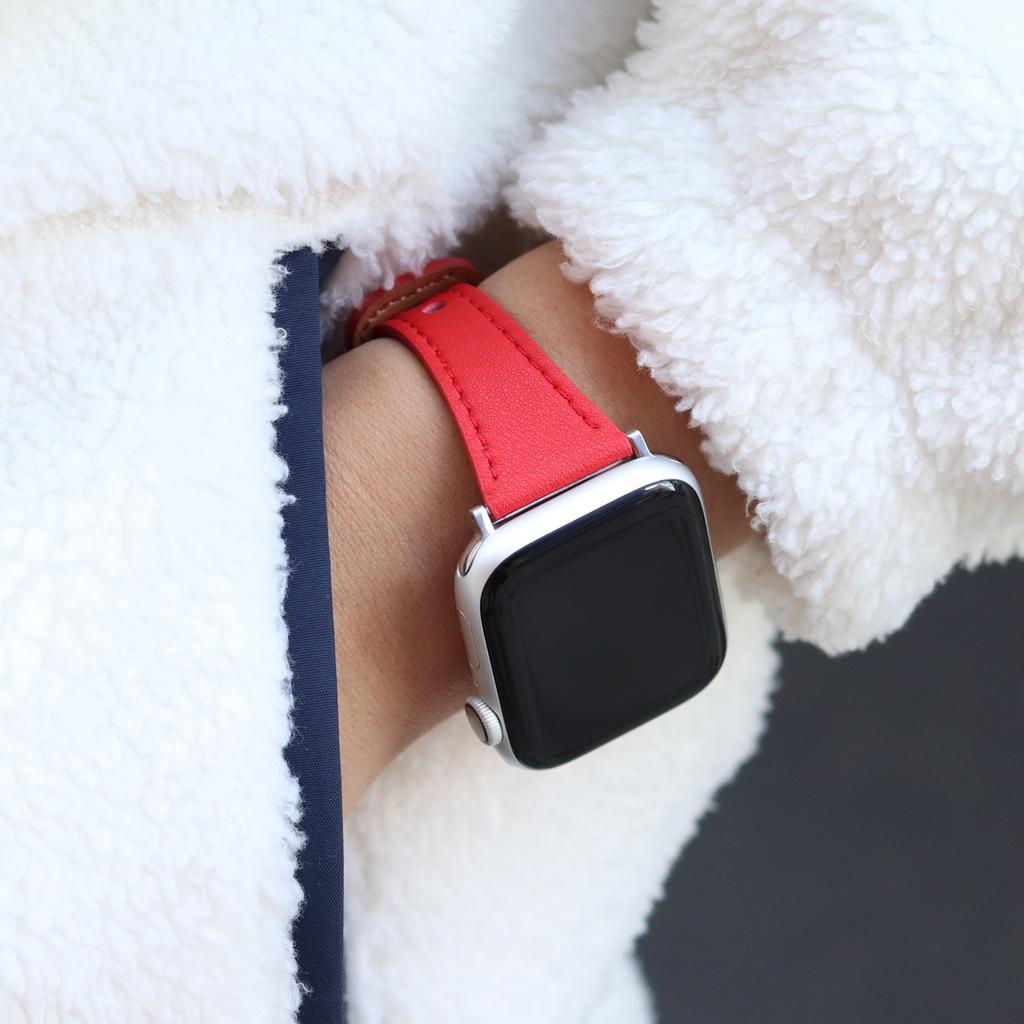 Тонкий кожаный ремешок Egadeun для Apple Watch (красный) Совместимо со всеми моделями Se