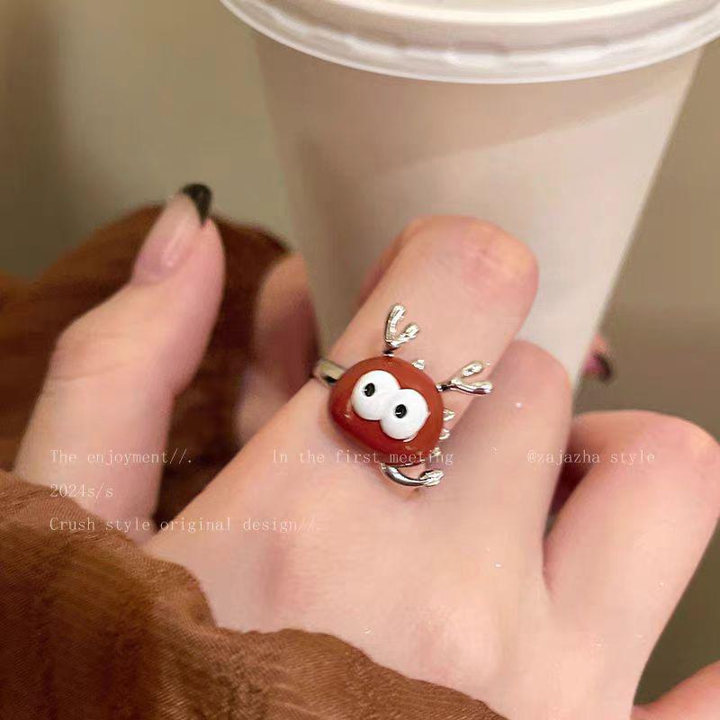 Charming Big-Eyed Open Ring for Girls – Unique, Fashionable, and Personalized Index Finger Ring, Perfect for Besties and Couples.