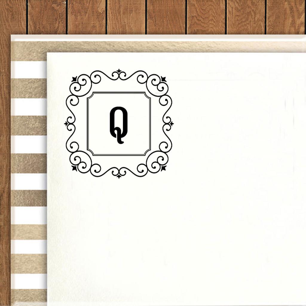 Printtoo Alphabet Q Monogram Initial Square Swirl Border Self Inking Rubber Stamp Office