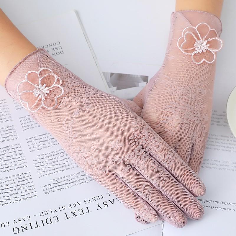 Солнцезащитные перчатки для женщин на весну и лето, кружевные тонкие перчатки с сенсорным экраном для вождения, дышащие солнцезащитные перчатки для велоспорта на открытом воздухе