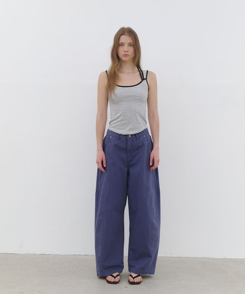 CLUNY Volume Curved Wide Cotton Pants - Khaki