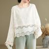 2025 New Summer Plus Size T-Shirt Women O-Neck Casual Lace Long Sleeve Loose Tops Tees Solid
