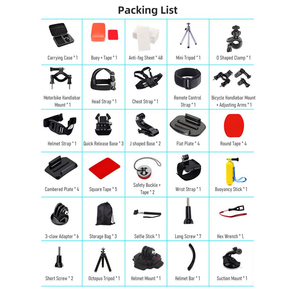 Комплект аксессуаров для экшн-камеры 120-в-1 Набор аксессуаров для спортивной камеры со сменным чехлом для переноски