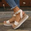 Spring Summer 2025 Women's Plus Size Hemp Rope Sole Muffin Platform Women's Sandals Buckle Wedge Heel Fish Beak Women's Sandals