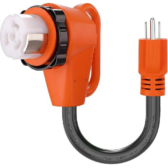 30 Amp To 110 Volt RV Adapter Cord With LED Power Indicator, NEMA 5-15P To NEMA L5-30R 110 Volt RV Adapter 90° With Upgraded Grip Handle,10/3 Gauge