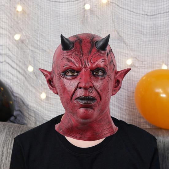 Подушка с лицом дьявола, реквизит для косплея на Хэллоуин, страшный головной убор ужасов с рогами, жуткий латексный костюм для вечеринки, аксессуар для взрослых и детей
