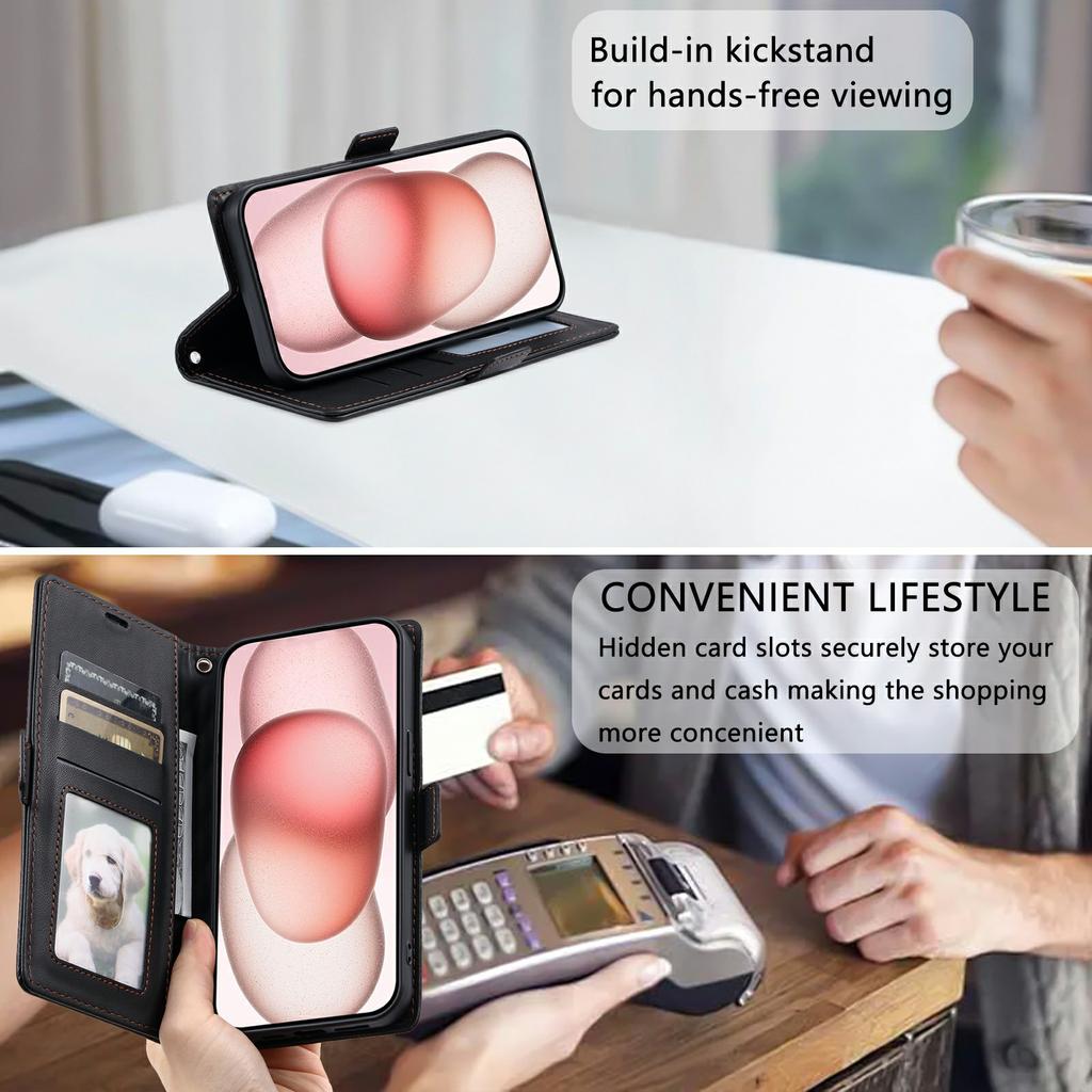 For iPhone 14/13 Leather Case Rhombus Texture Wallet Stand Phone Cover with Wrist Strap