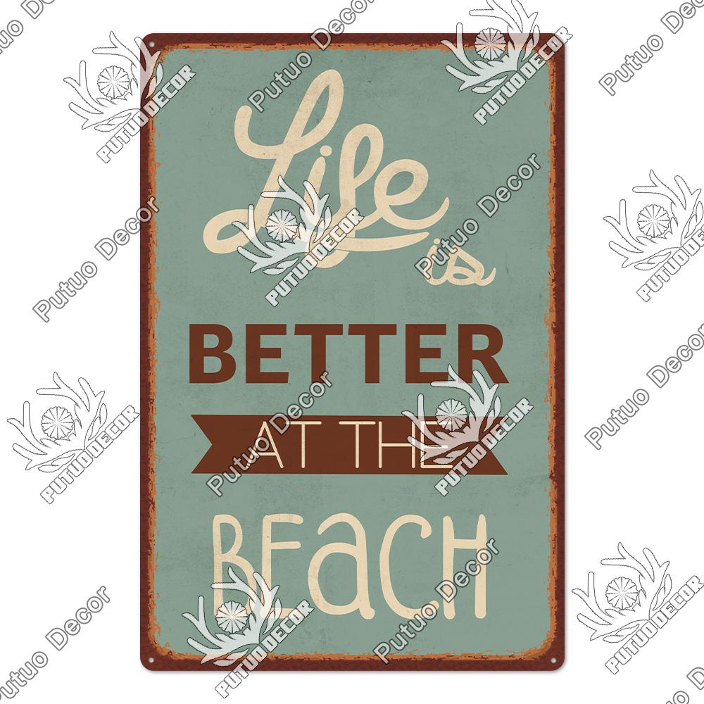 Decor Beach Vintage Plaque Metal Plate Retro Tin Signs Summer Wall Art Poster Seaside Tiki Bar House Room Iron Painting
