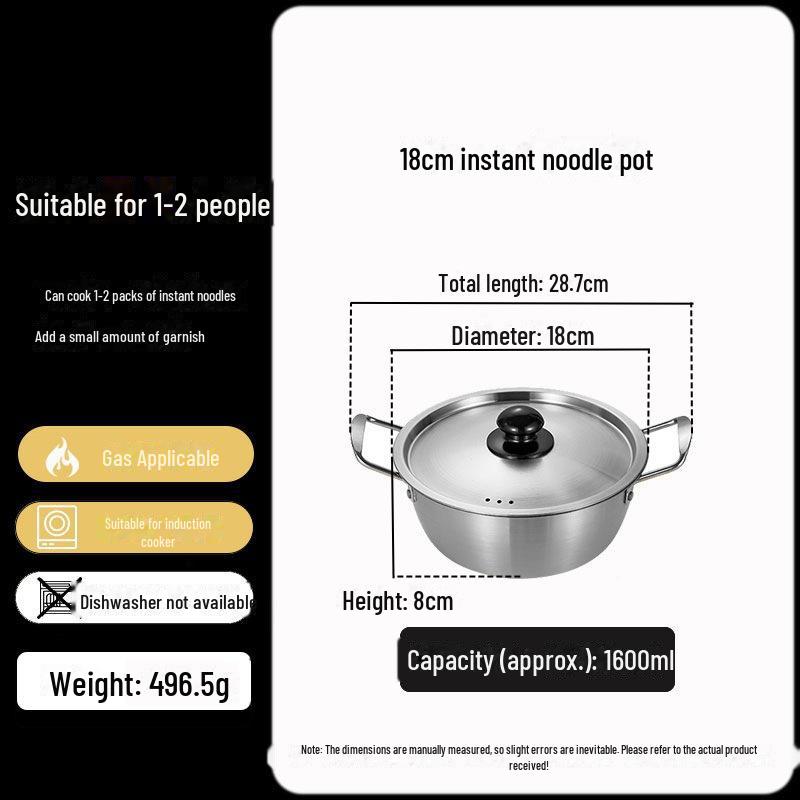 Золотистая корейская кастрюля для рамэна из нержавеющей стали с крышкой — двойные ушки, утолщенная, идеально подходит для лапши, супа или небольших горячих блюд.