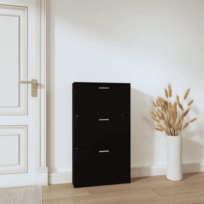 VidaXL Shoe Cabinet Black 59x17x108 Cm Engineered Wood 342528