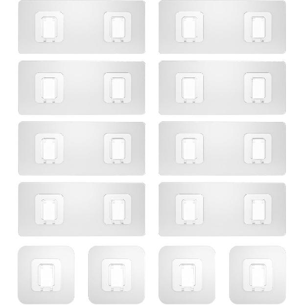 14 Pack Shower Caddy Adhesive Replacement Flat, Transparent Strong Adhesive Hooks, No Drilling, Waterproof Wall Hooks for Shower Caddy, Bathroom