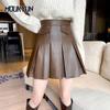 Летние женские плиссированные кожаные юбки корейская мода женская А-силуэт короткая юбка Za Woman высокая талия PU юбка уличная одежда