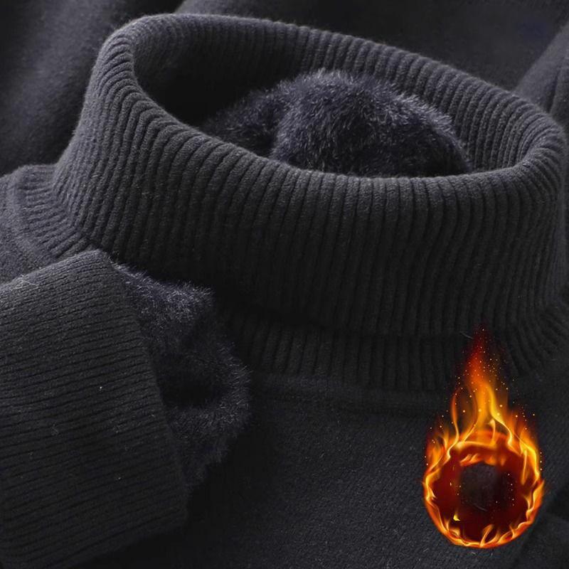 Осенне-зимний мужской свитер с высоким воротником, вязаный, бархатный, теплый, с длинным рукавом, пуловер, уличный, холодостойкий, повседневная блузка, базовый свитер