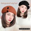 WTB Synthetic Hat Wig Female Autumn and Winter Button Woolen Short Straight Clavicle Beret Temperament Joker Wig