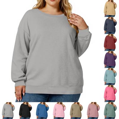 Толстовка большого размера для женщин, оверсайз, с круглым вырезом, с длинным рукавом, пуловер