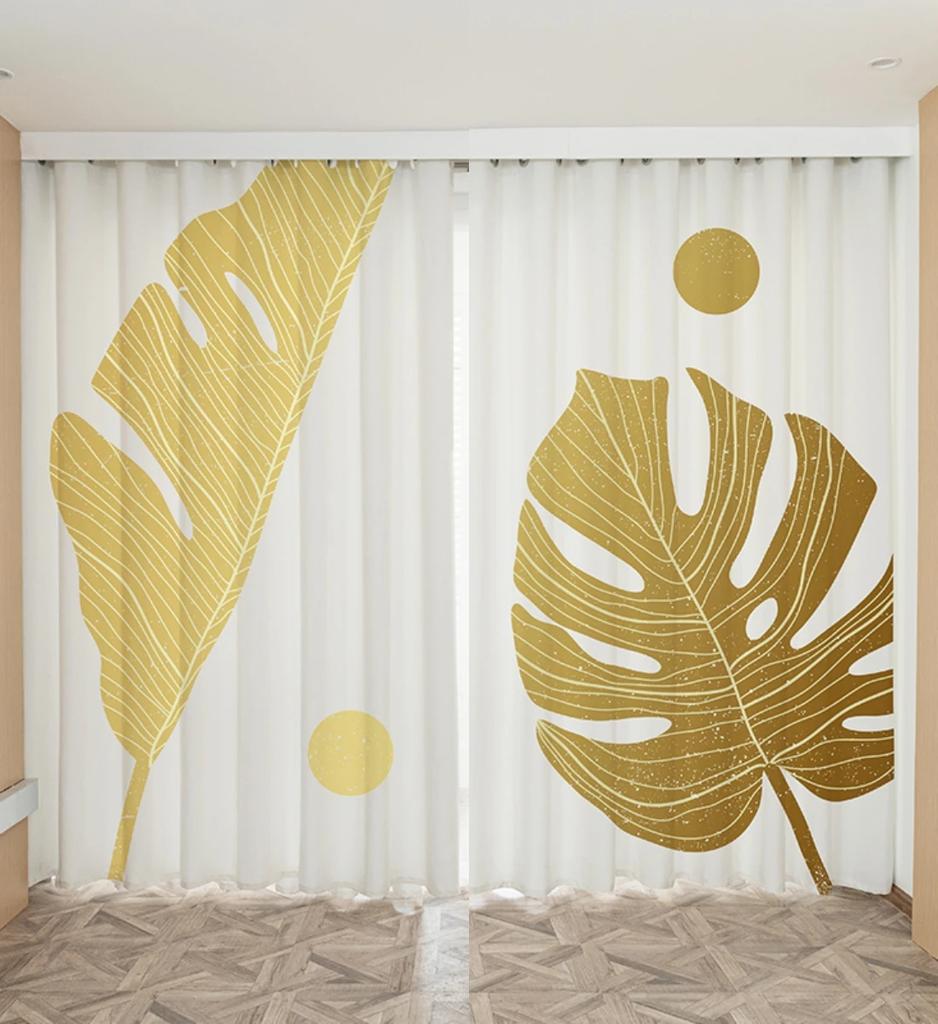 Nordic Ins Современный Простой Свет Роскошный Индивидуальный Золотой Лист Гостиная Спальня Полузатемнение Высокое затемнение Декор Драпировка 2 Панели
