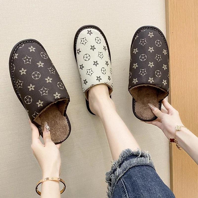 Зимние женские тапочки с круглым носком, женские туфли без застежек, плоская платформа, домашняя хлопковая обувь, удобные закрытые туфли для дома