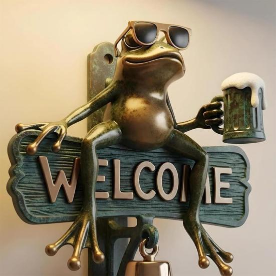 Beer Drinking Frog Welcome Doorbell Sitting Sunglasses Frog Door Bell Home Office Entrance Decorative Bell Animal Lovers Gift