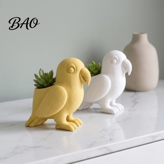 Ceramic Style Garden Ornament 3D Printed Parrot Flower Pot, Creative Animal Succulent Planter, Unique Bird Gift for Gardeners Shaped Plant Container
