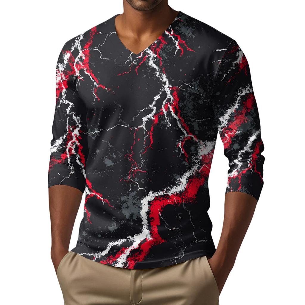 Мужская футболка с V-образным вырезом, повседневная, модная, с принтом, с длинным рукавом
