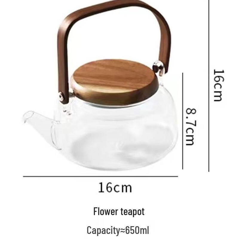 High Borosilicate Glass Teapot with Acacia Wood Handle